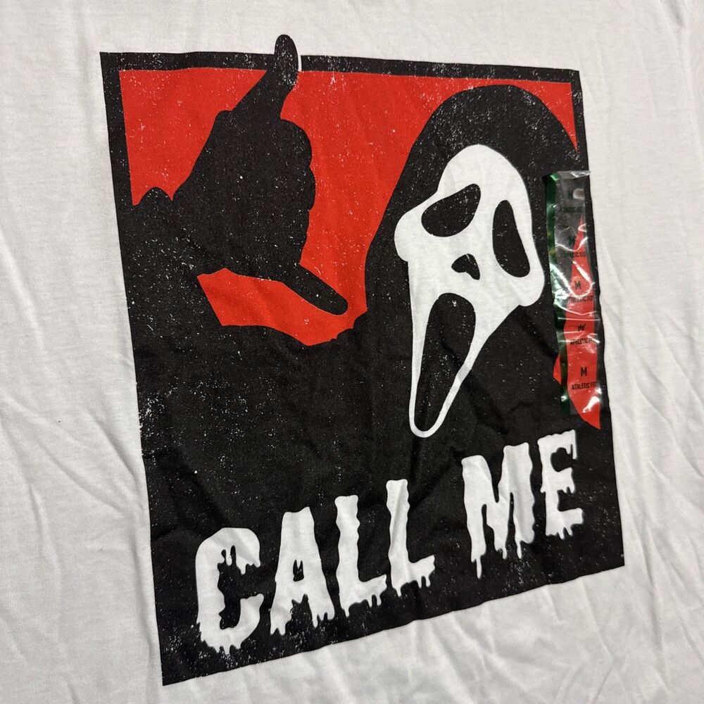 Ghost Face Men's T Shirt Graphic Print Short Sleeve White Medium - Picture 2 of 6